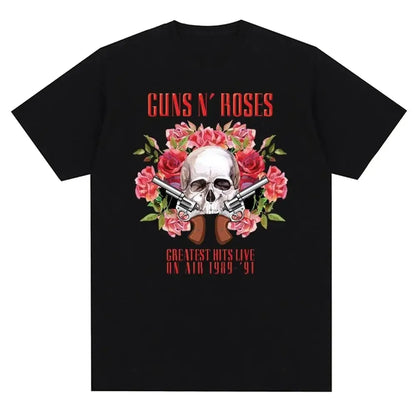 T-shirt noir femmes GUN N ROSES imprimé coton T-shirt à manches courtes