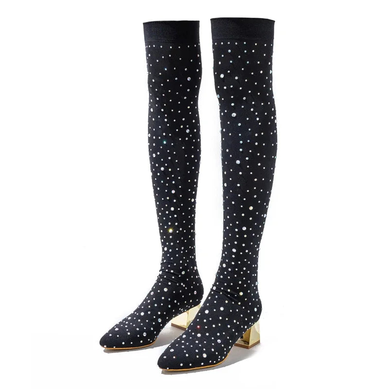 Bottes cristal en tissu extensible pour femmes