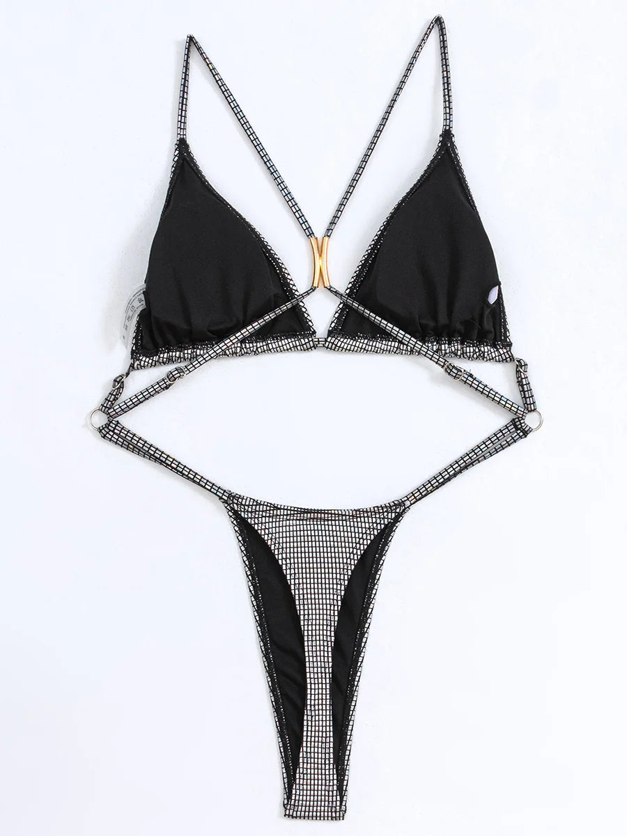 Maillot de bain une pièce en cuir PU brillant, mini string extrême, monokini, dos nu, coupe haute, pour femmes