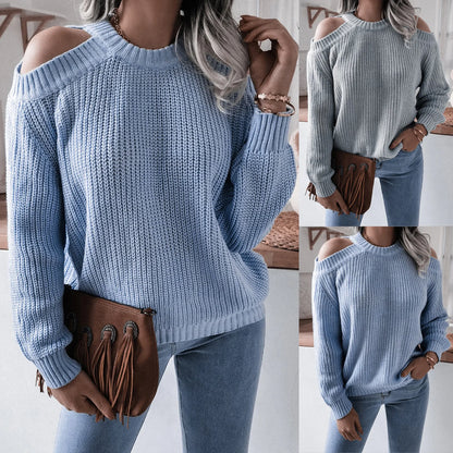 Pull ample en tricot pour femme, épaules dénudées