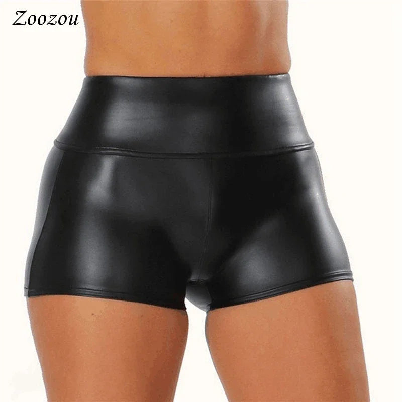 Short taille haute en cuir PU pour femme