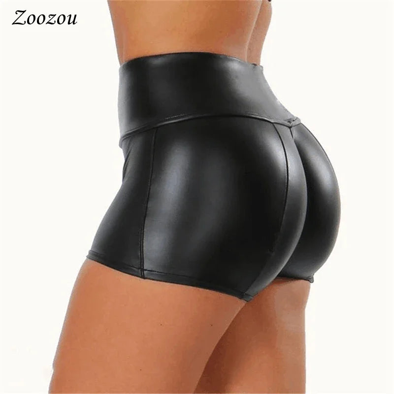 Short taille haute en cuir PU pour femme