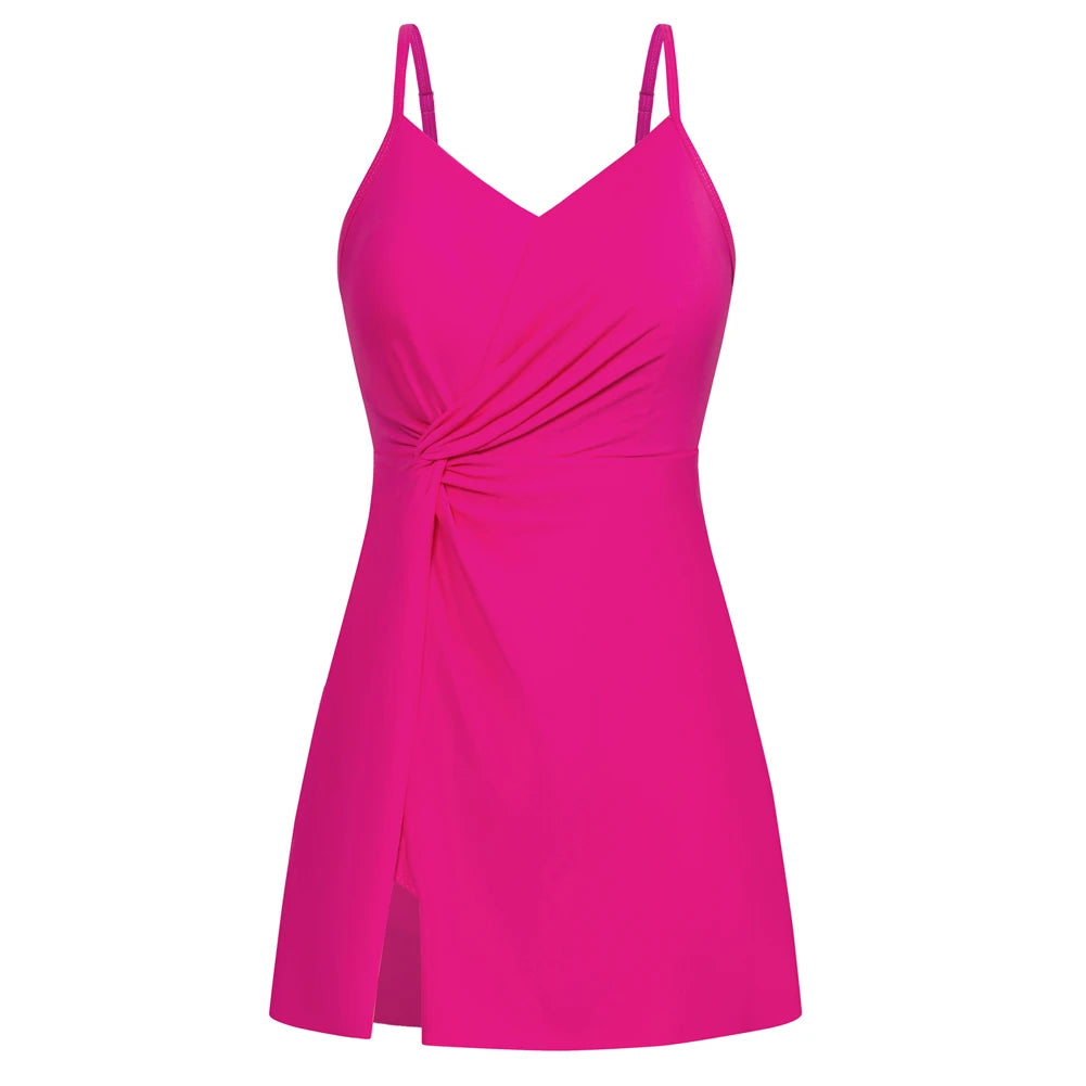 Maillot de bain fendu sur le devant, avec slip intégré, col en V, rembourré pour femmes