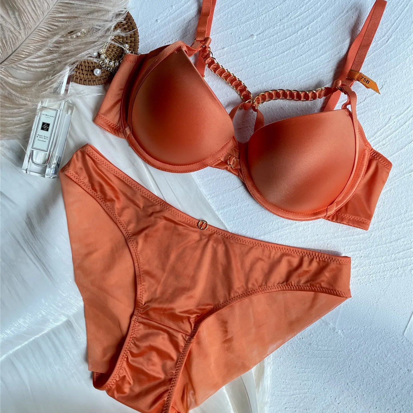 Ensemble soutien-gorge et culotte Push Up de couleur unie, sous-vêtements avec anneau en métal, rembourré moyen