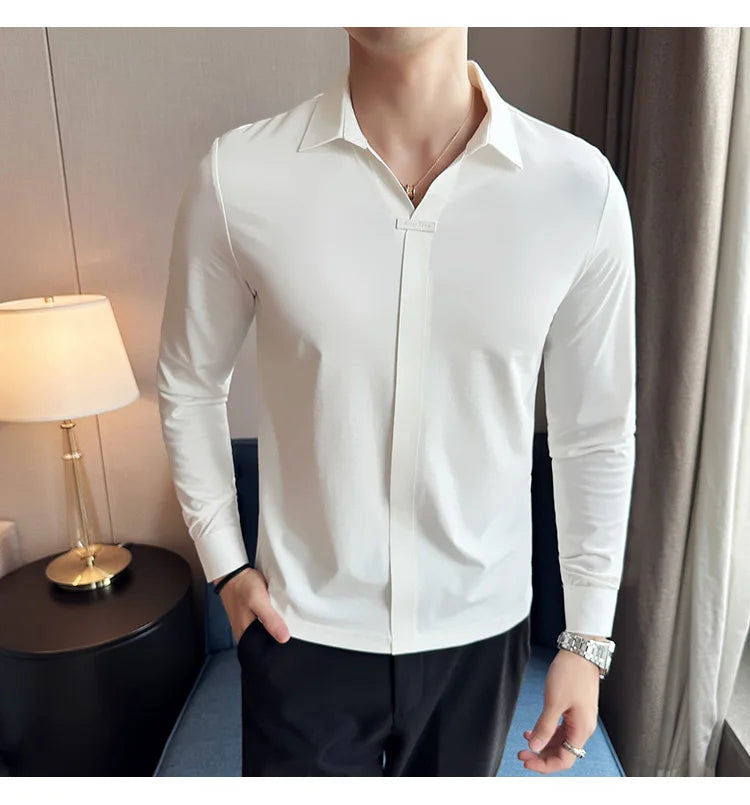 T-shirt à manches longues et col en v pour hommes