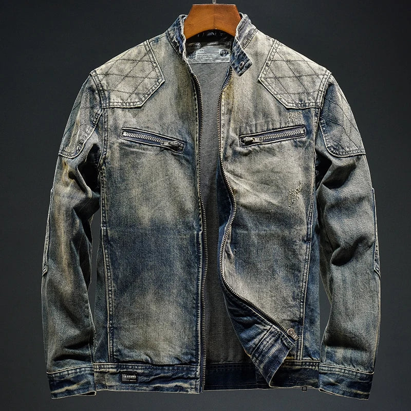 Veste en jean vintage à coutures châles pour hommes