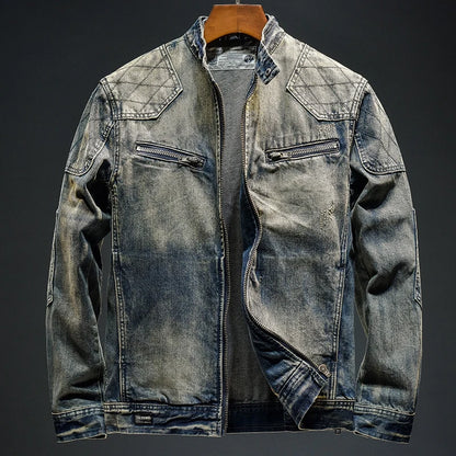 Veste en jean vintage à coutures châles pour hommes