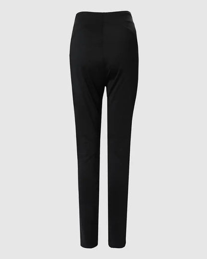 Pantalon crayon noir chic taille haute pour femme avec boutons croisés