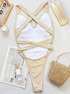 Maillot de bain une pièce à col en V croisé et dos nu pour femmes