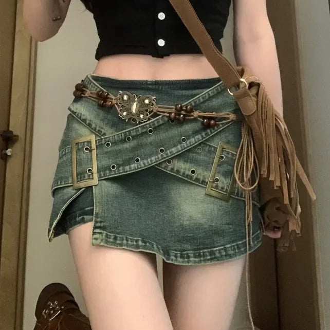 Mini-jupes en jean taille haute pour femme