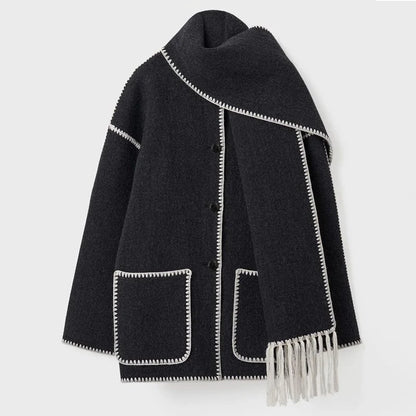 Manteau écharpe décontracté pour femme, manches longues, simple boutonnage