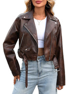 Veste rétro ample court PU Faux cuir pour femmes