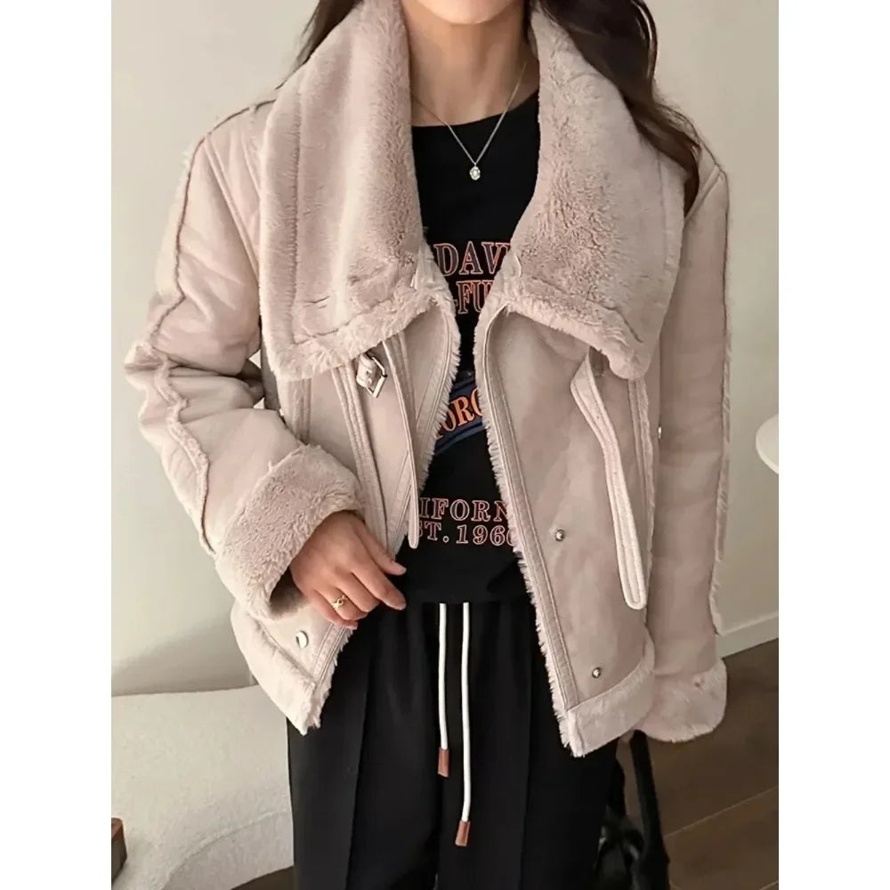 veste pour femmes Vintage épais chaud Faux cuir fourrure