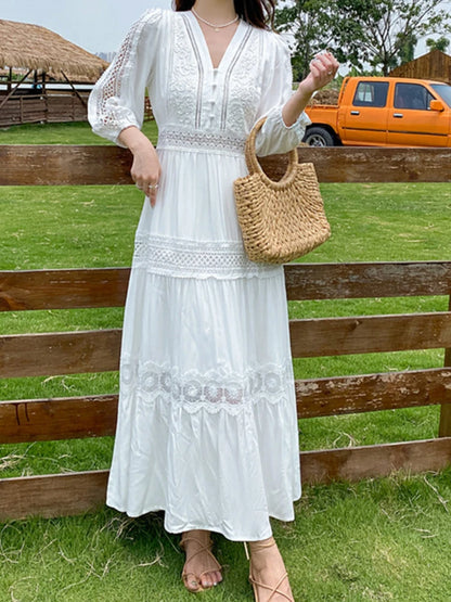 Robe taille haute évider robes blanches pour femmes