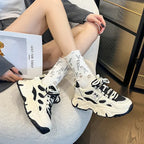 Baskets à semelles compensées en cuir véritable pour femmes