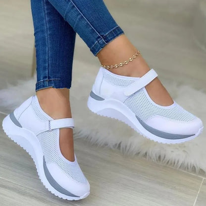 Baskets Blanches Décontractées à Plateforme pour Femme, Chaussures en Maille Respirante