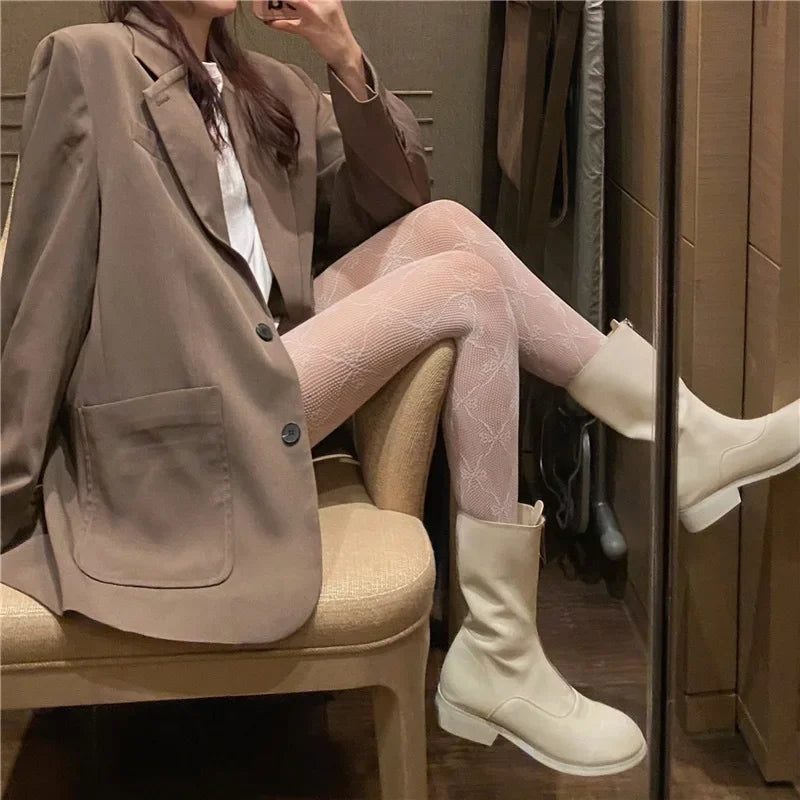 Bas résille gothiques collants noirs pour femmes