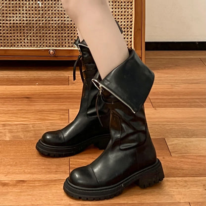 Bottes en cuir PU pour femmes  décor en métal