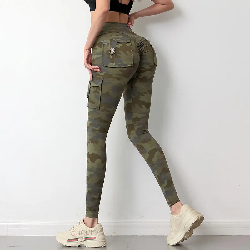 Pantalon de yoga camouflage pour femme, legging de fitness,