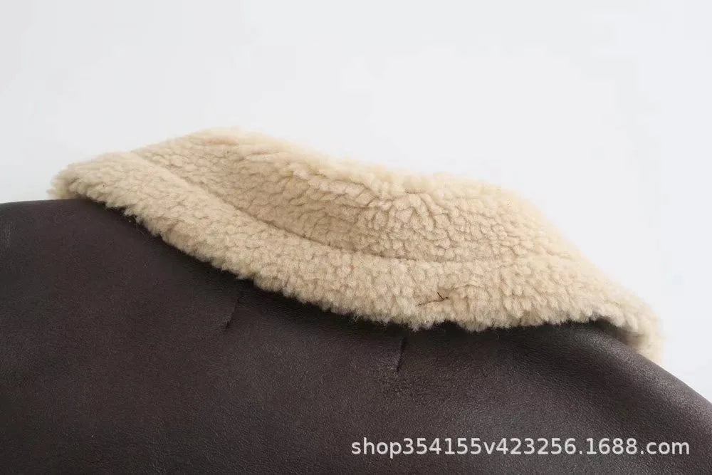 Veste en fourrure en cuir manteau court pour femmes