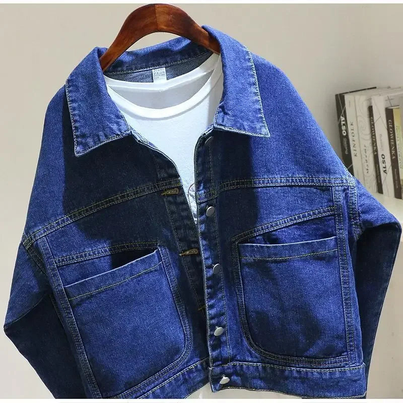 Veste en jean bleu foncé vintage pour femme