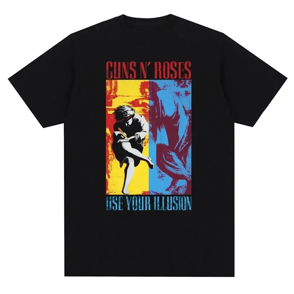 T-shirt noir femmes GUN N ROSES imprimé coton T-shirt à manches courtes