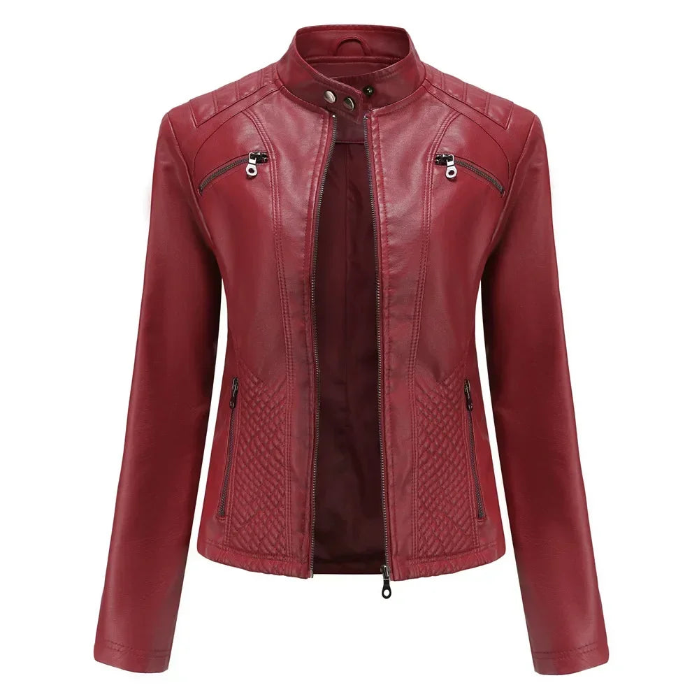 Veste en cuir violet pour femme