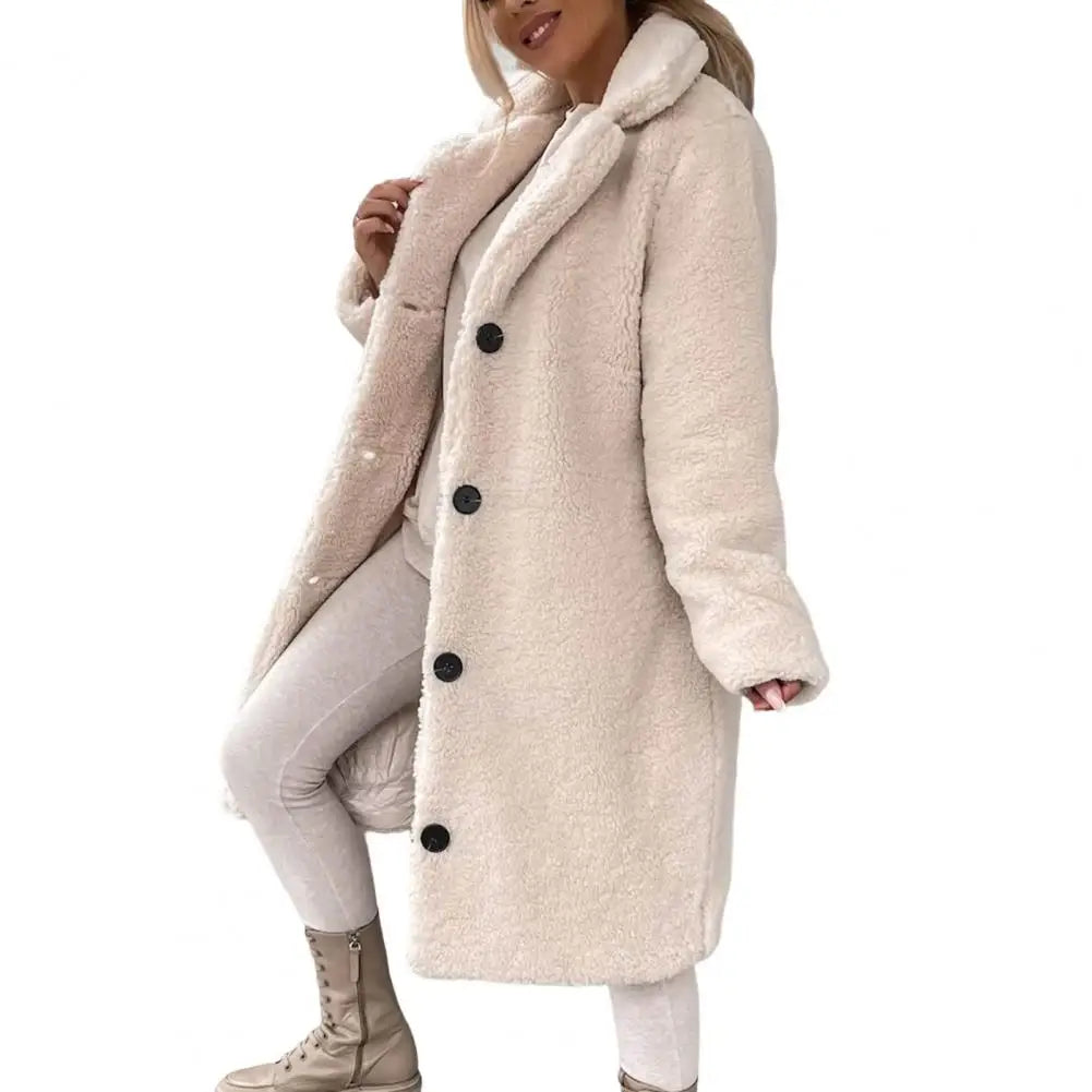 Pardessus en peluche à boutonnage simple pour femmes, mélange de fausse laine, manteau d'hiver décontracté, peluche en peluche