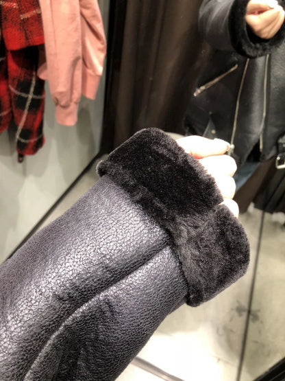 Veste avec ceinture en faux cuir pour femmes