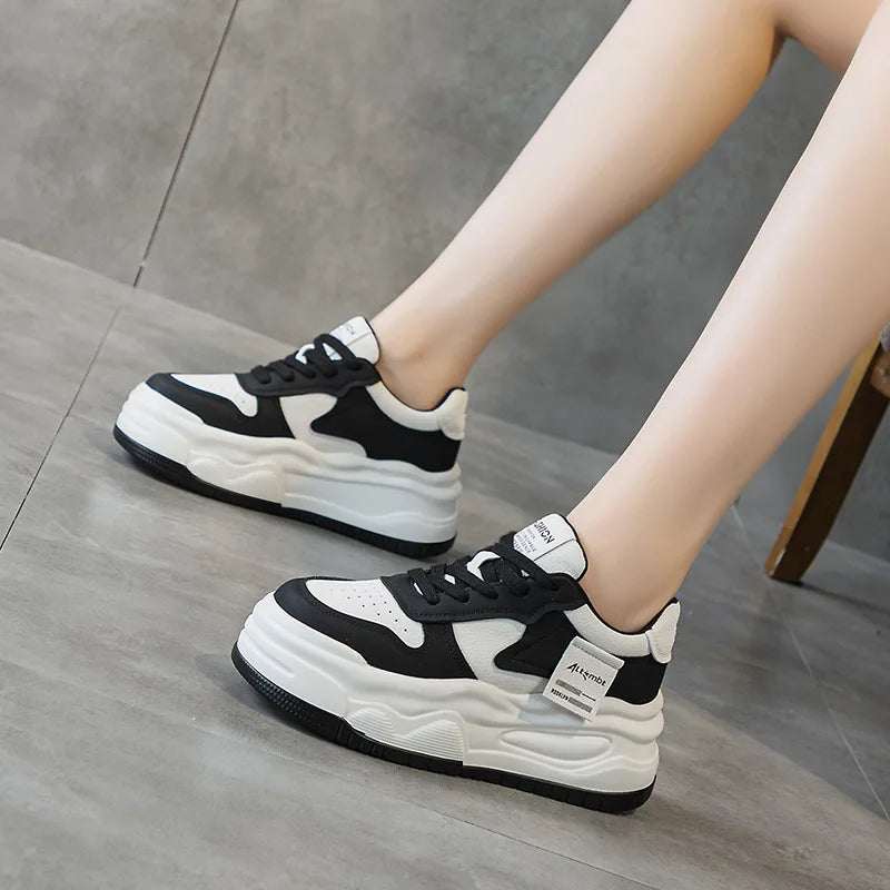 Baskets compensées en cuir de vache véritable pour femme