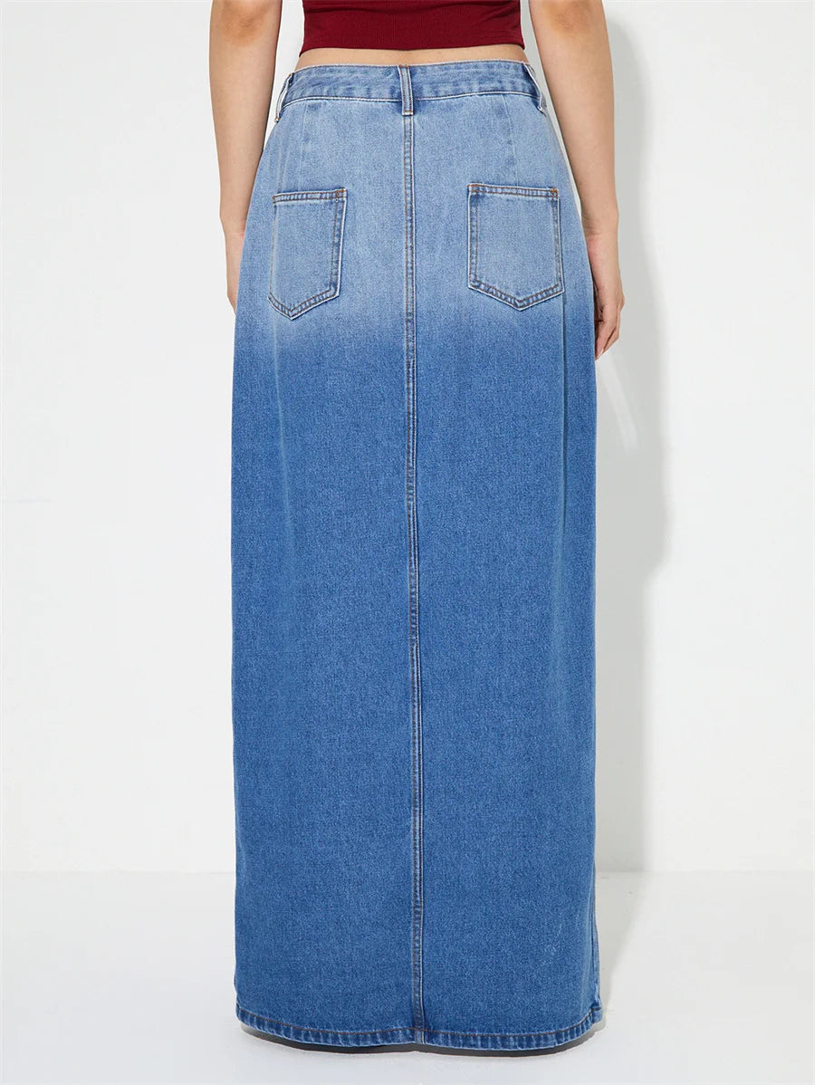Jupe longue en jean fendue haute pour femmes