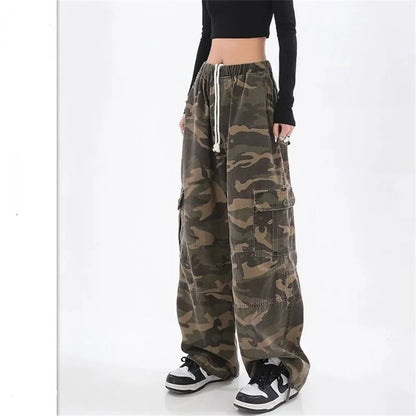 Pantalon cargo camouflage pour femme, pantalon de survêtement grunge à taille élastique