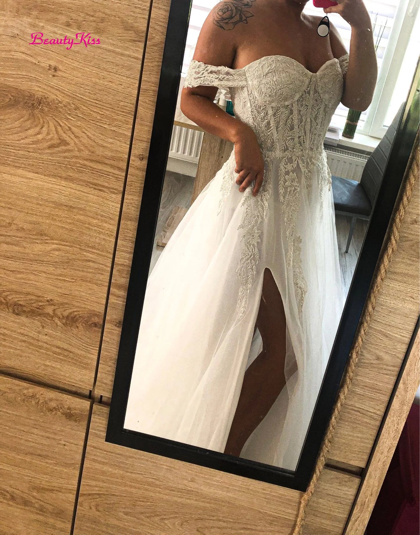 Robes de mariée Boho à fente latérale, avec des Appliques en dentelle, fleurs 3D, épaules dénudées