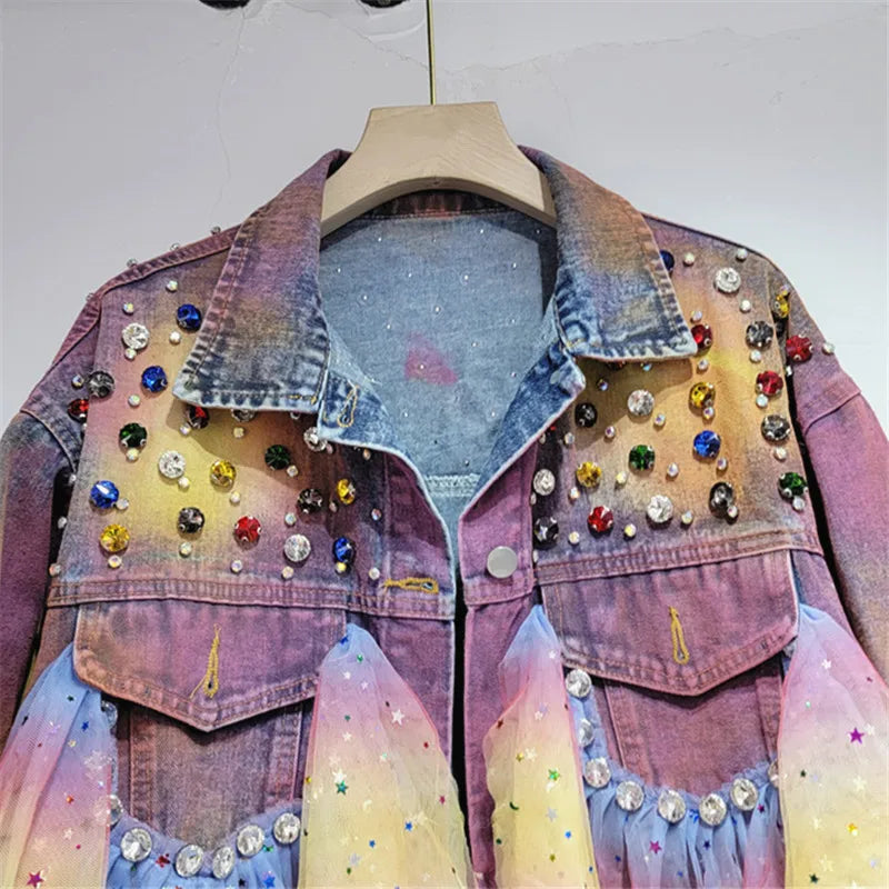 Veste en jean Tie Dye à la mode printanière pour femme