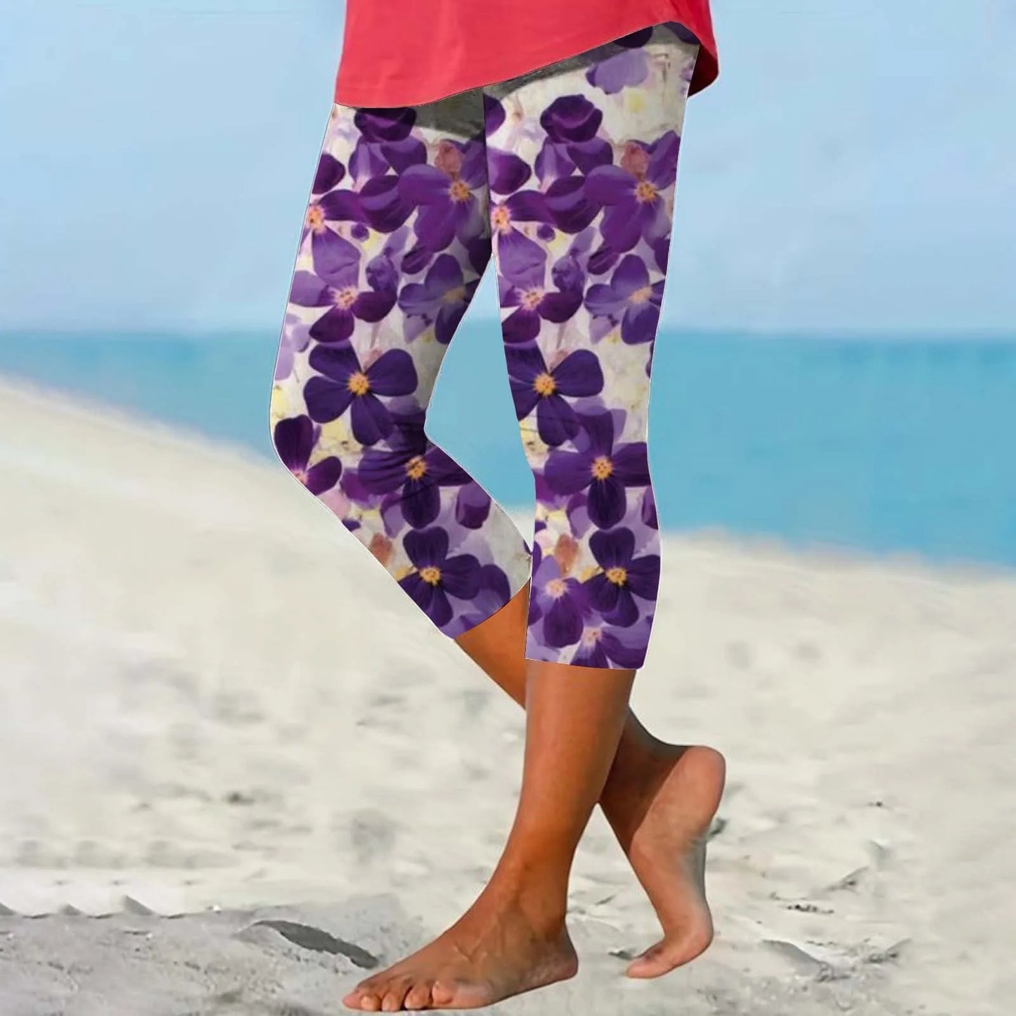 Leggings d'été à imprimé floral pour femmes