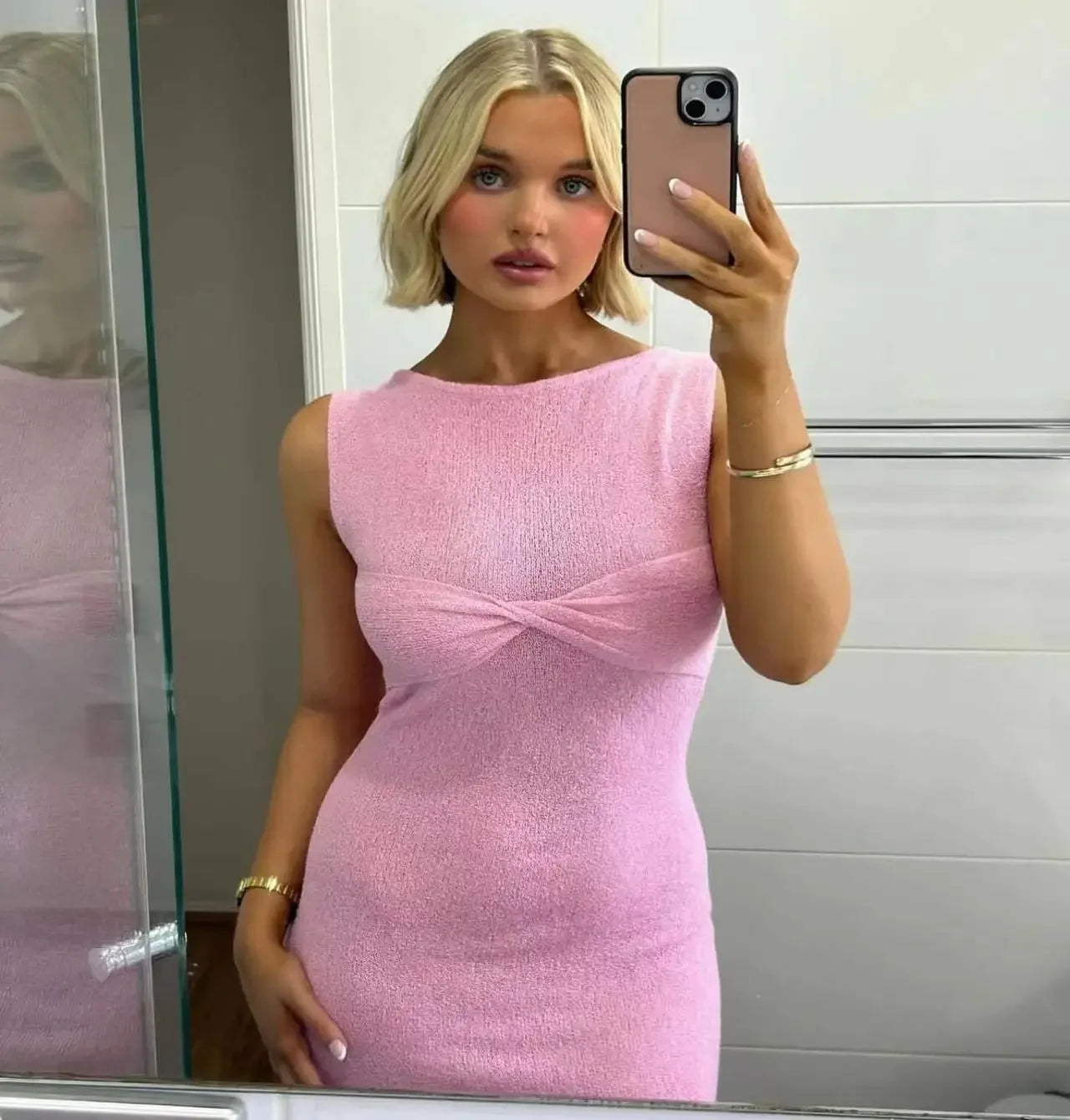 Robe maxi froncée à col Rond pour femmes