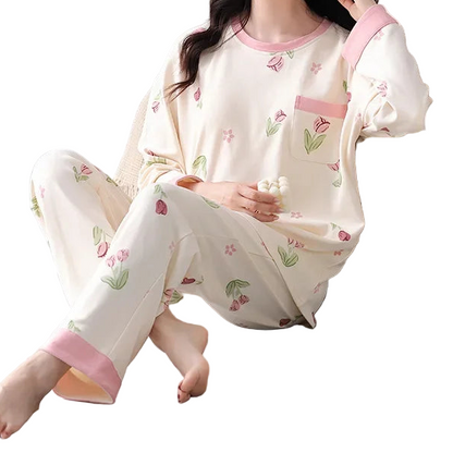 Vêtements de nuit à manches longues en pur coton pour femmes