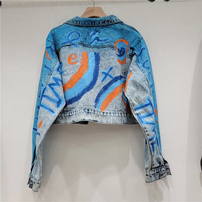 Veste en jean à imprimé graffiti pour femme