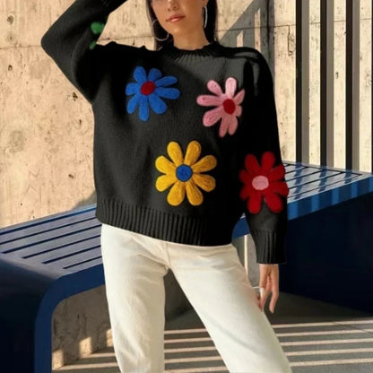 Pull à fleurs au crochet pour femme