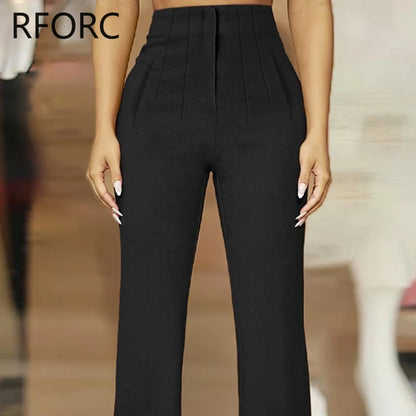 Pantalon évasé taille haute pour femme, décontracté,