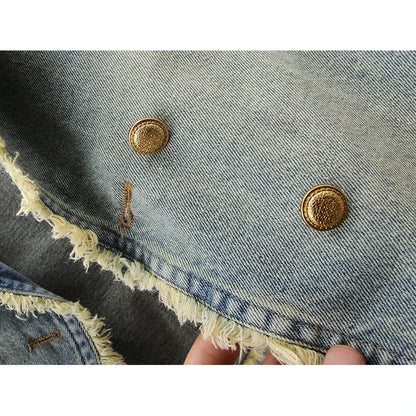 Veste en jean à manches bouffantes bleu clair vintage pour femme