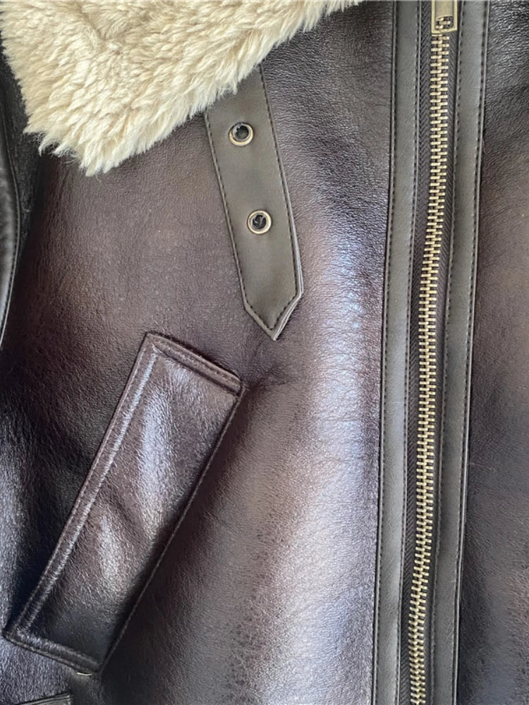 Manteau en faux cuir d(agneau pour femmes