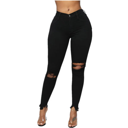 Jean Déchiré Taille Haute pour Femme, Mode Slim, Pantalon Crayon