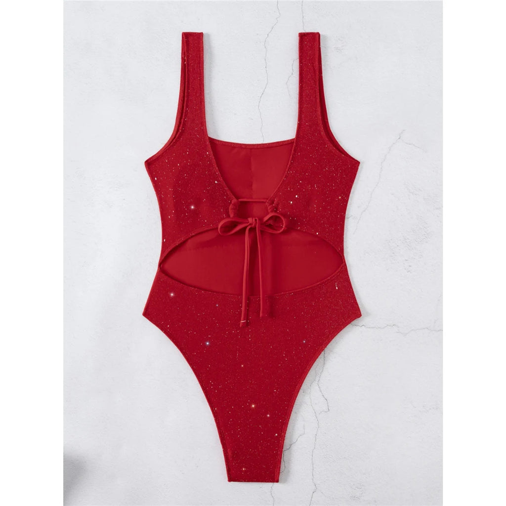 Maillot de bain une pièce dos nu à paillettes scintillantes pour femmes