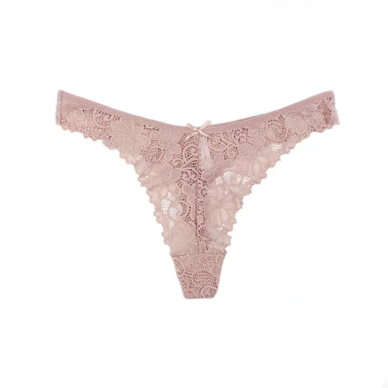 String en dentelle pour femme, taille basse, sous-vêtement transparent