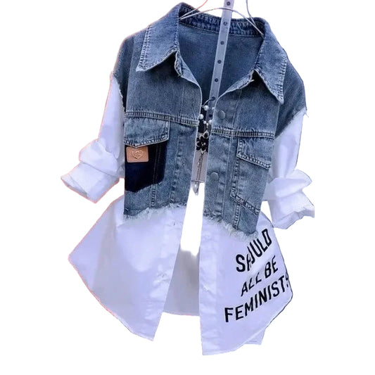 Veste en jean rayée pour femme