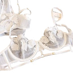 Ensemble culotte et soutien gorge à sangles en maille brodées françaises, ultra-minces pour femmes