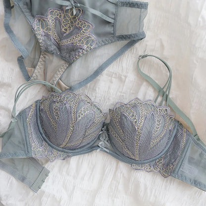 Ensemble soutien gorge et culotte pour femme en dentelle fleur Push Up