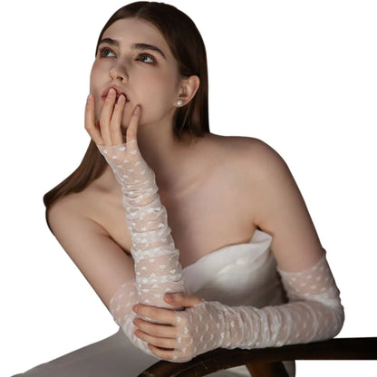 Gants Élégants en Tulle Doux avec Cœurs pour femmes