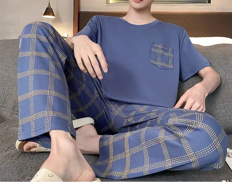 Pyjama d'été en coton tricoté pour hommes